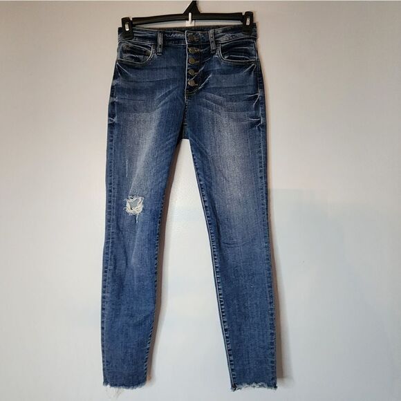Kut from the Kloth Jean Women 4 Distress Medium Wash Blue Denim Connie High Cut - Picture 1 of 8